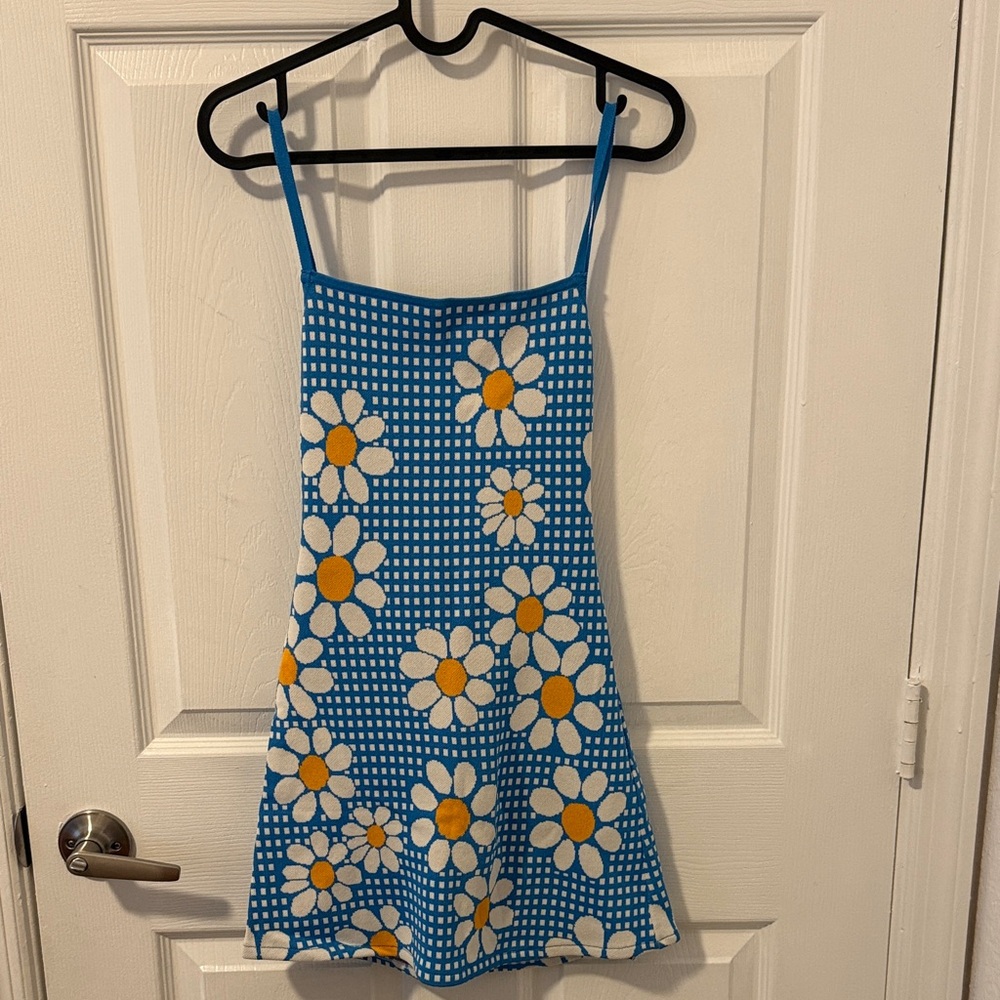 Blue Floral Gingham Dress